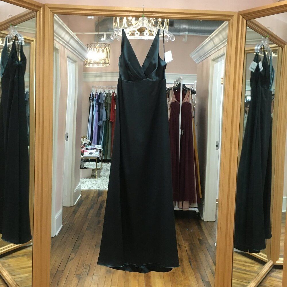 Formal Floor Length Satin V-neck Aline Evening Gown Amsale